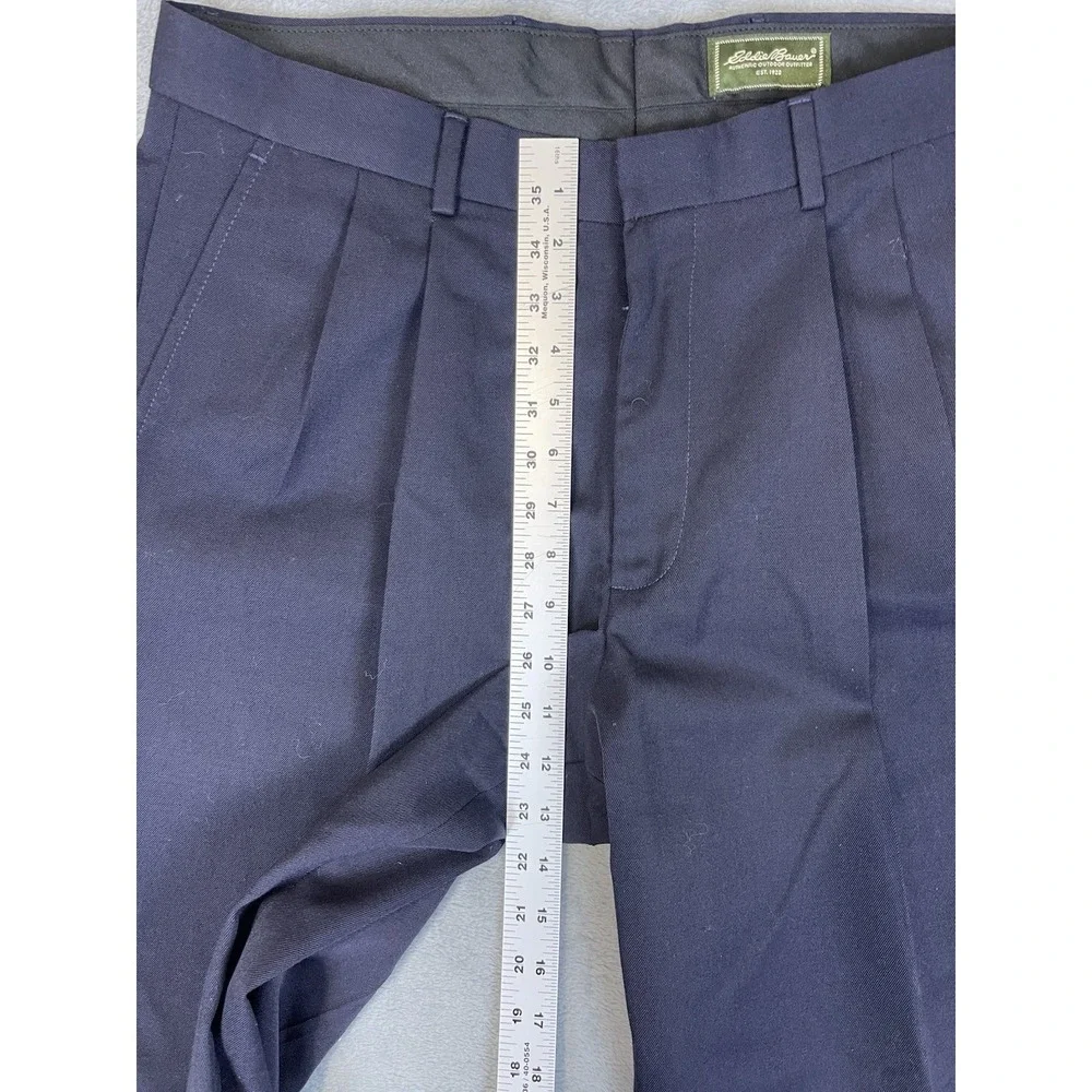Eddie Bauer Pants Mens 35x30 Blue Navy Relaxed Fit Pleated Cuffed‎ Straight Wool